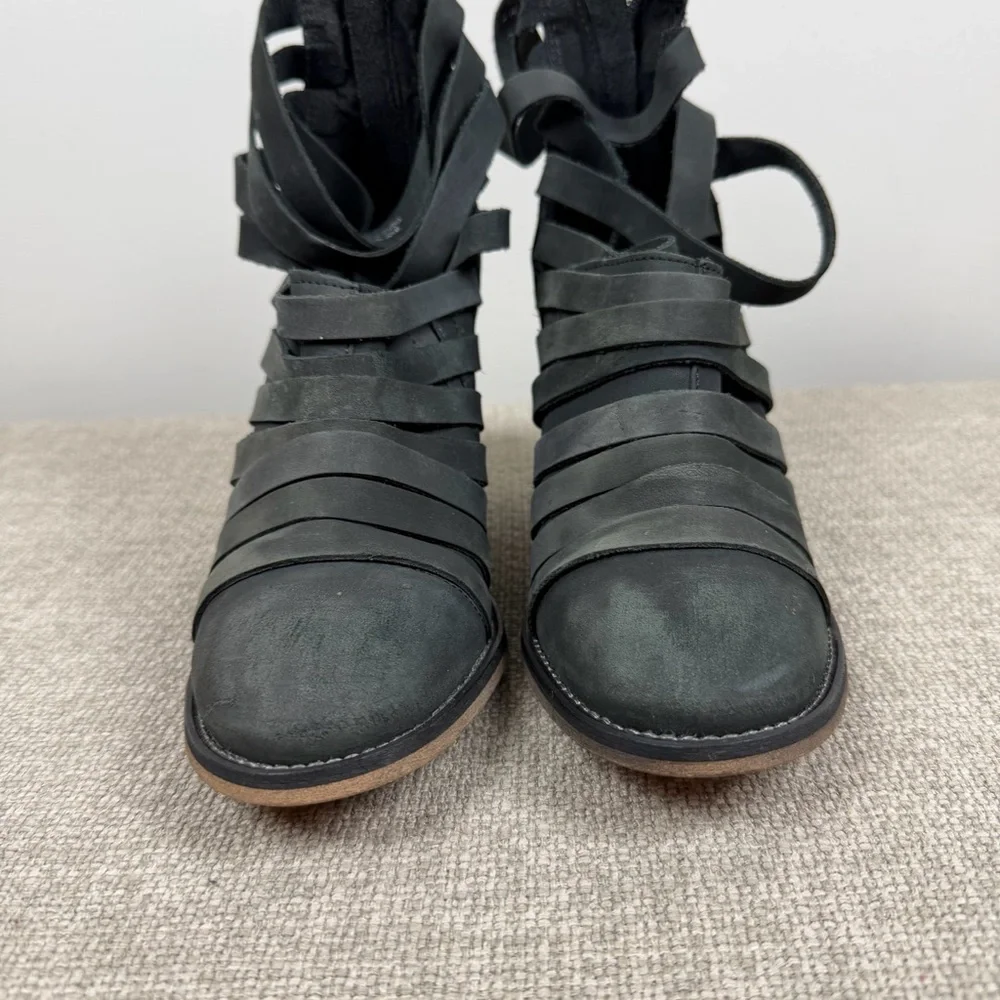 Free People Hybrid Strappy Heel Ankle Distressed Gray Boots 36/6 Grunge Festival